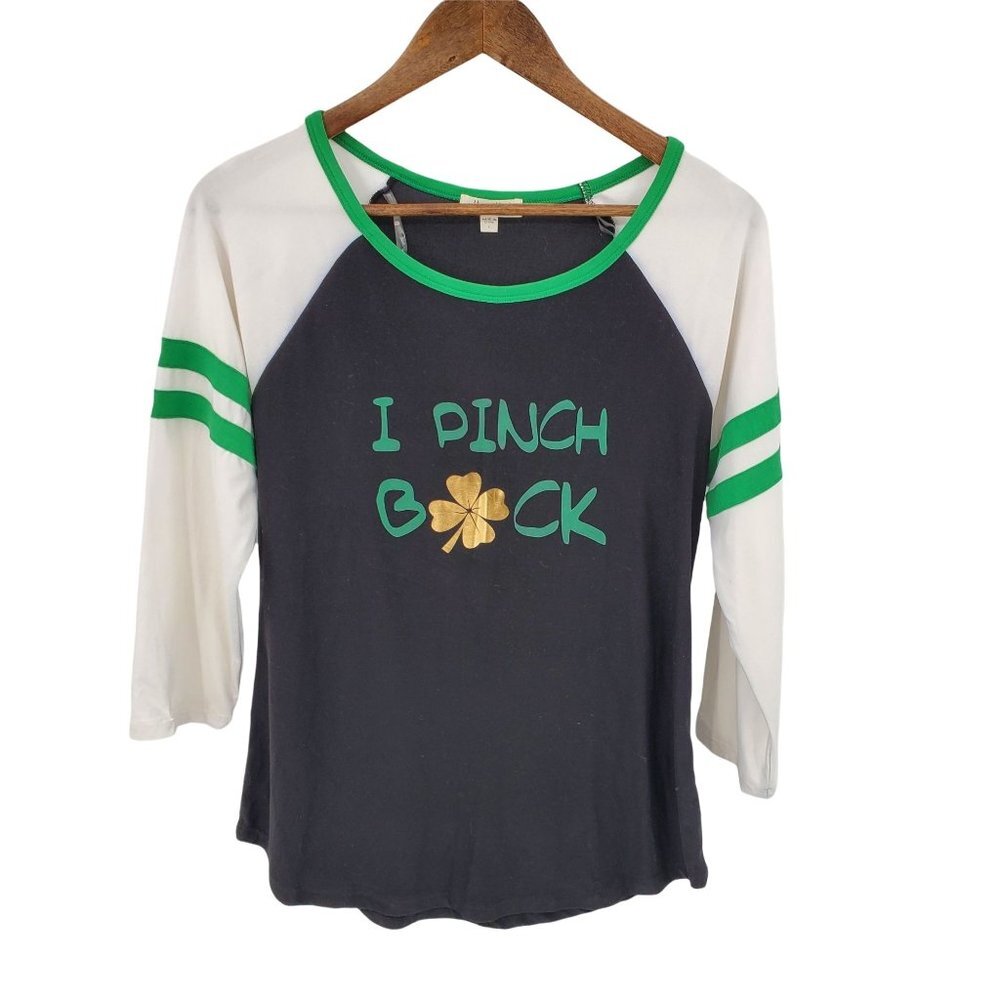NWT Ultra Flirt Womens St. Patrick's Day T-Shirt Size L Green Black 3/4 Sleeve